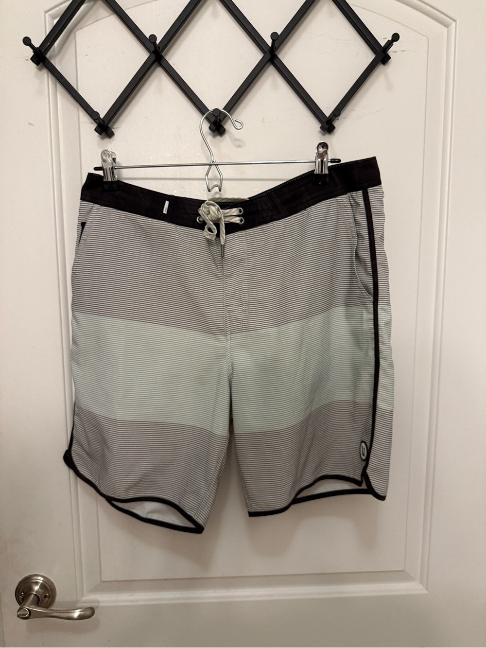 Vuori Men's Mint and Gray Striped Swim Board Shorts